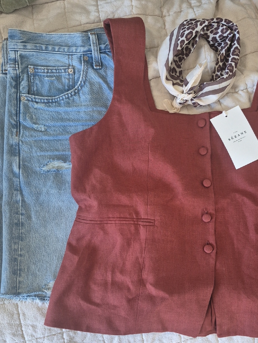 🌿Sezane Zelinda Chestnut Linen Vest NWT Size 14 FINAL